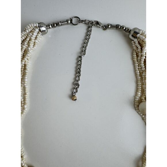 Vintage Multi Strand Beaded SlNecklace Twisted, Cream & Tan Shells, J-01 - Picture 6 of 11